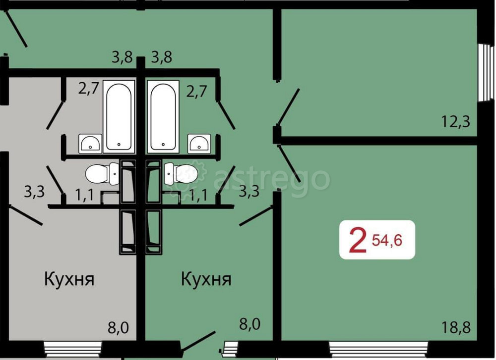 2-комн. квартира, 54.6 м2, 11/17 эт. Красноярск - изображение 2
