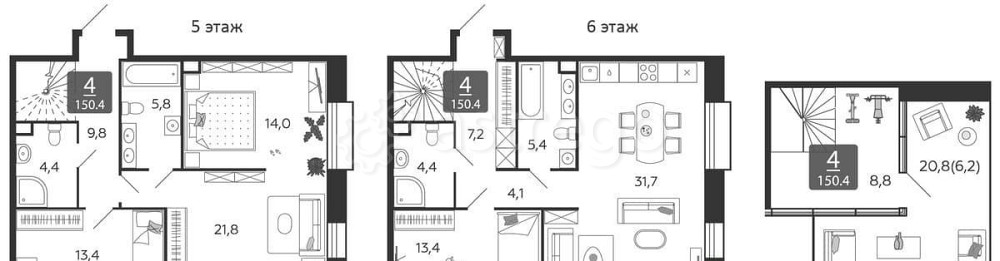4-комн. квартира, 150.4 м2, 5/6 эт. Москва - изображение 6