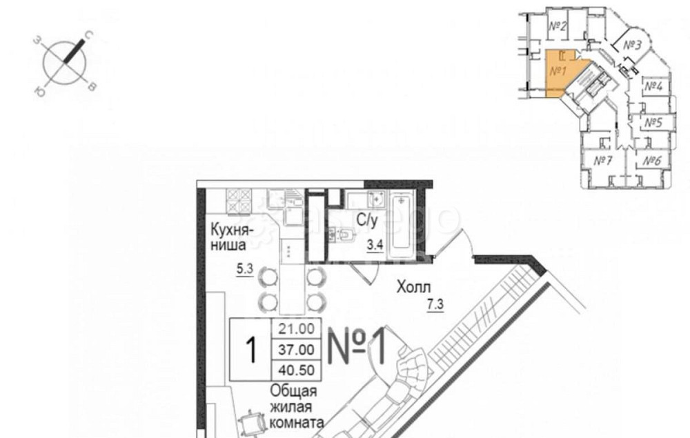Студия, 40.5 м2, 11/17 эт. Наро-Фоминск - изображение 4