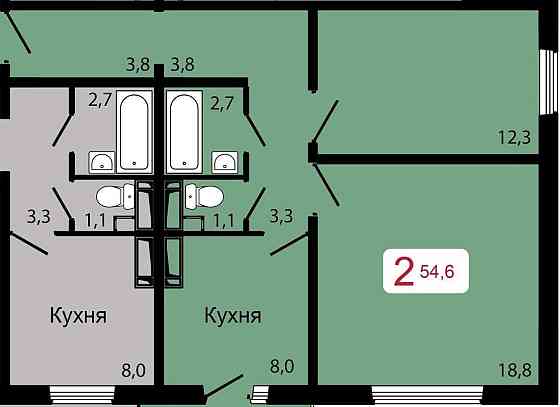 2-комн. квартира, 54.6 м2, 17/17 эт. Красноярск