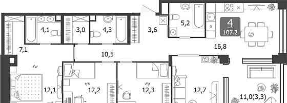 4-комн. квартира, 107.2 м2, 2/14 эт. Москва