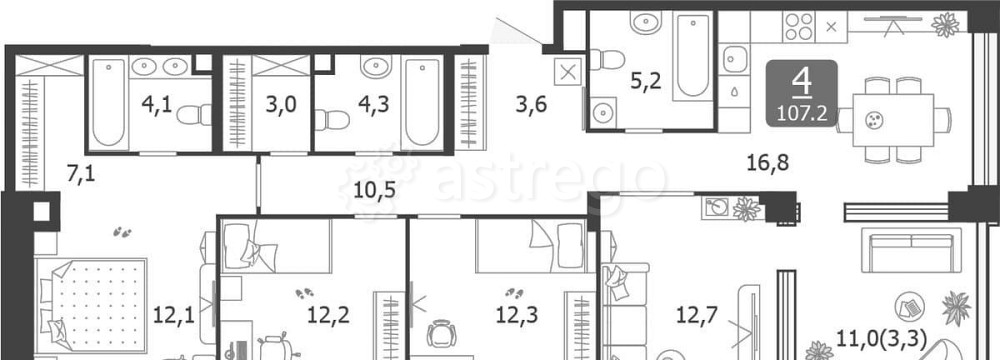 4-комн. квартира, 107.2 м2, 2/14 эт. Москва - изображение 1