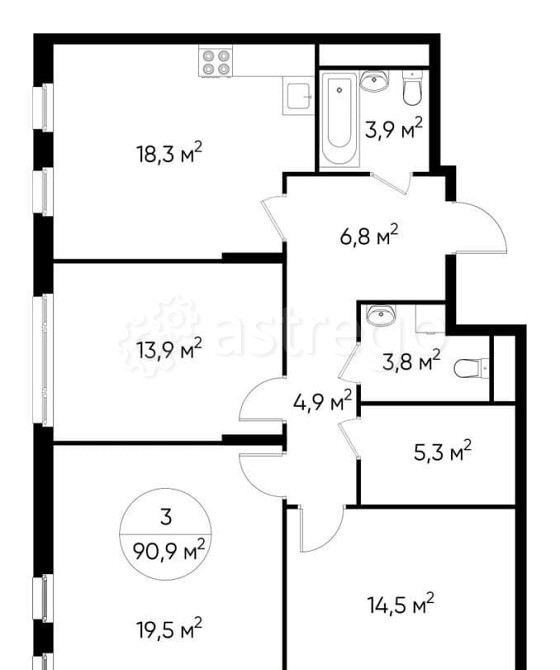 3-комн. квартира, 90 м2, 5/17 эт. Москва - изображение 1