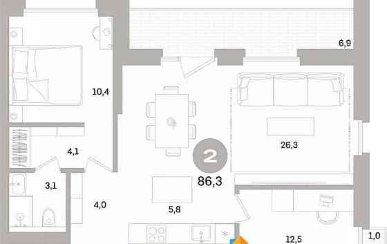 2-комн. квартира, 86.26 м2, 6/15 эт. Санкт-Петербург
