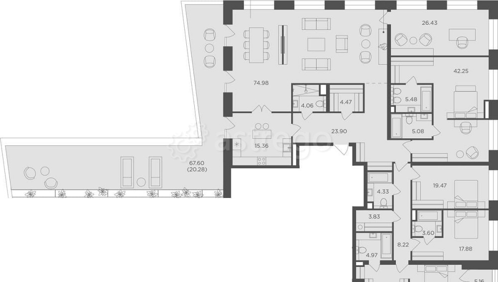 6-комн. квартира, 284.24 м2, 19/19 эт. Москва - изображение 1
