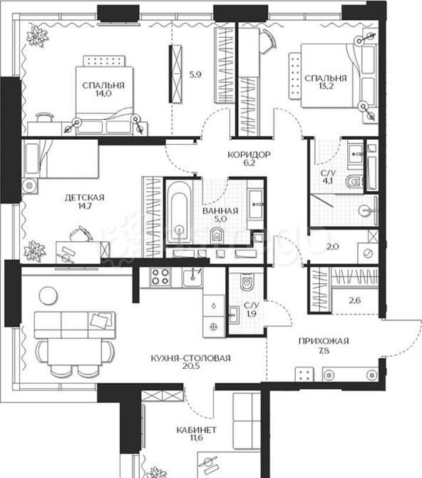 4-комн. квартира, 109.5 м2, 12/28 эт. Москва - изображение 7