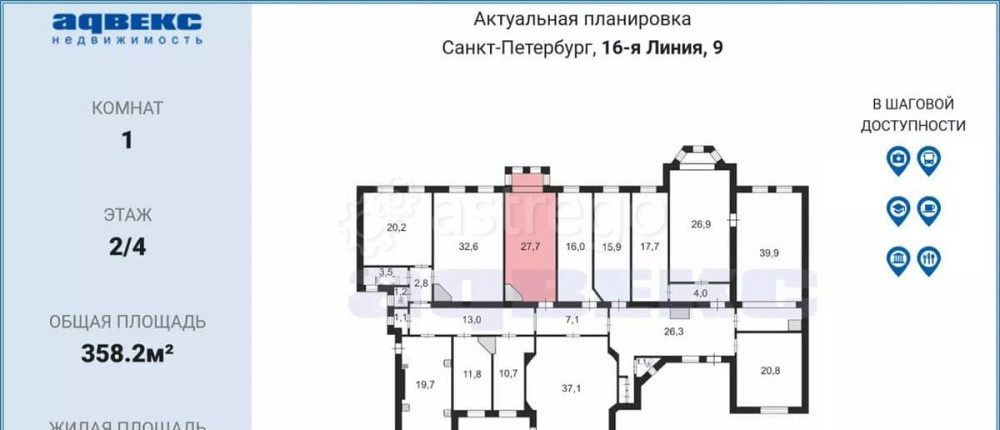 Комната, 27.7 м2, 2/4 эт. Санкт-Петербург - изображение 6