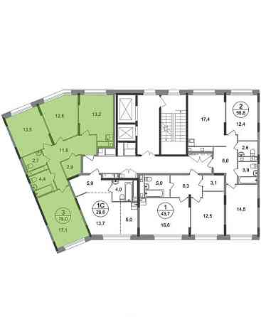 3-комн. квартира, 78 м2, 3/17 эт. Москва