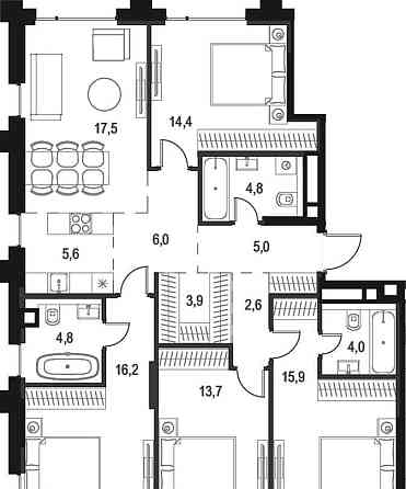 4-комн. квартира, 114.4 м2, 7/9 эт. Москва