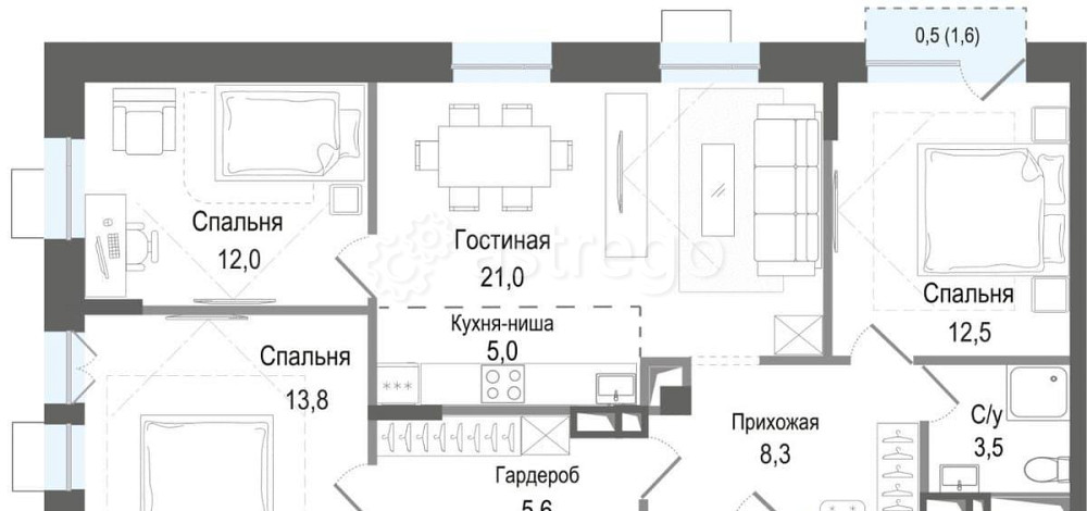 4-комн. квартира, 86.2 м2, 4/8 эт. Королев - изображение 1