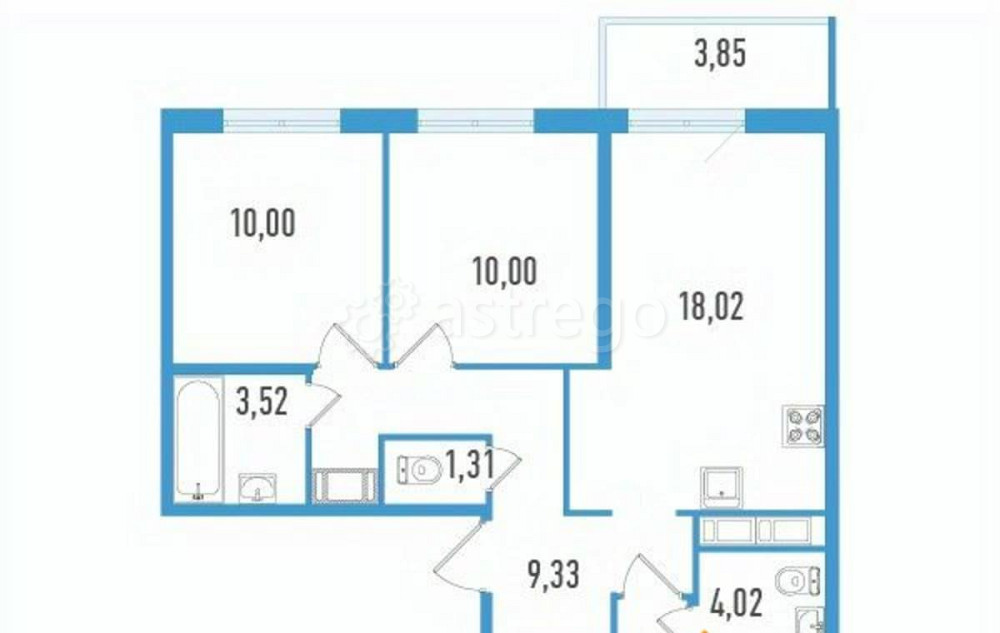 3-комн. квартира, 69.38 м2, 3/12 эт. Санкт-Петербург - изображение 1