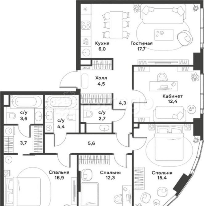 4-комн. квартира, 109.5 м2, 37/39 эт. Москва - изображение 1