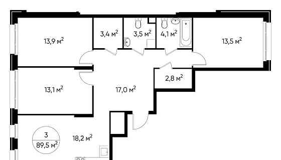 3-комн. квартира, 89 м2, 1/17 эт. Москва