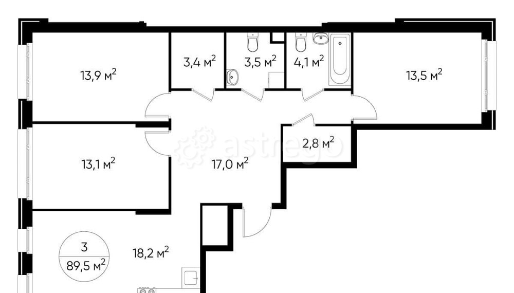 3-комн. квартира, 89 м2, 1/17 эт. Москва - изображение 1