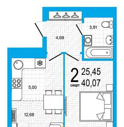 2-комн. квартира, 40.07 м2, 18/25 эт. Уфа