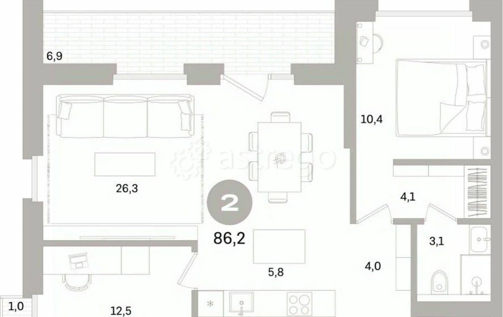 2-комн. квартира, 86.24 м2, 7/15 эт. Санкт-Петербург - изображение 1