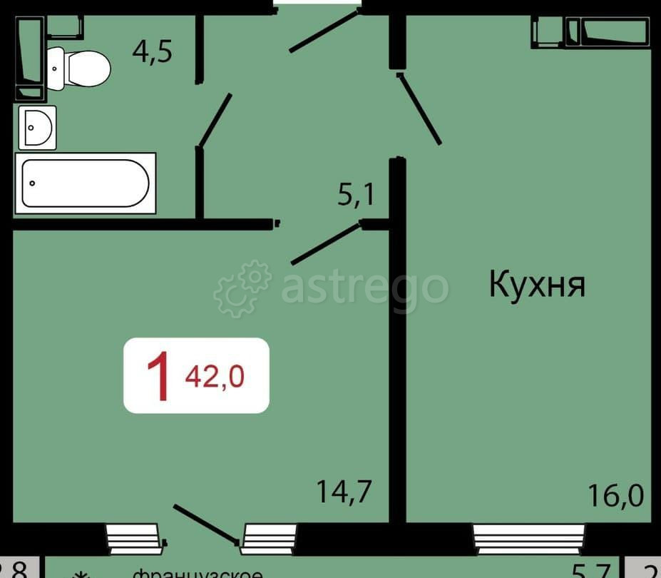1-комн. квартира, 42 м2, 5/17 эт. Красноярск - изображение 3