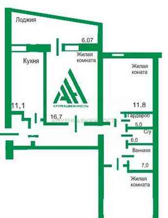 3-комн. квартира, 68.5 м2, 3/9 эт. Благовещенск