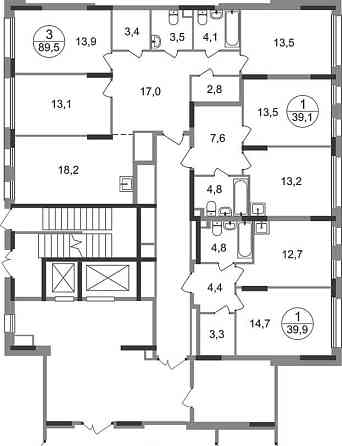 3-комн. квартира, 89 м2, 1/17 эт. Москва