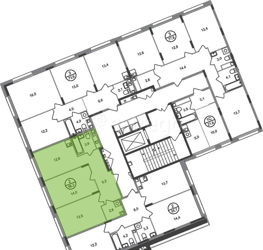 2-комн. квартира, 56 м2, 2/17 эт. Москва - изображение 3