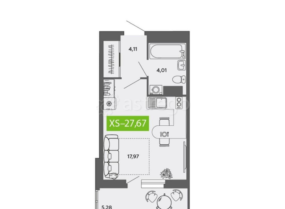 Студия, 27.67 м2, 8/9 эт. Северодвинск - изображение 1