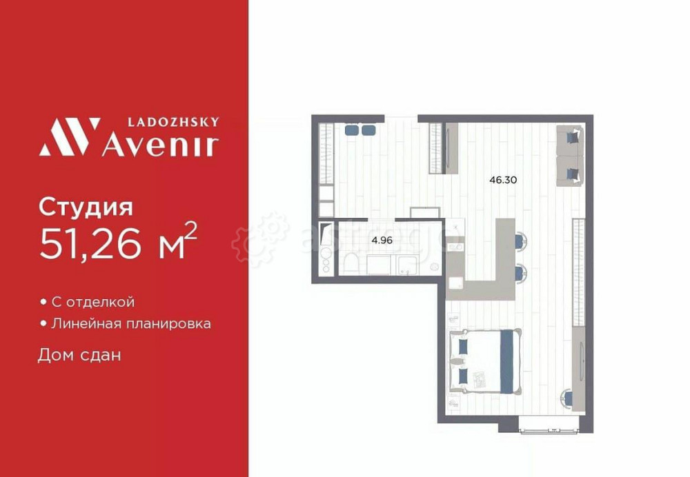 1-комн. апарт-ы, 51.26 м2, 12/14 эт. Санкт-Петербург - изображение 1