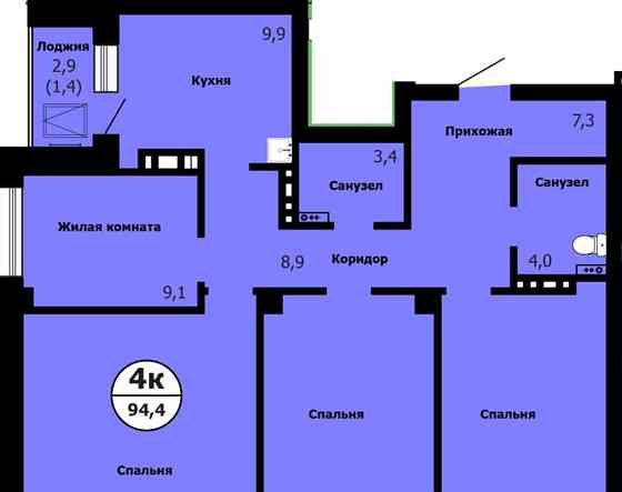 4-комн. квартира, 94.4 м2, 13/26 эт. Красноярск