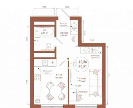 1-комн. квартира, 30.51 м2, 6/27 эт. Уфа