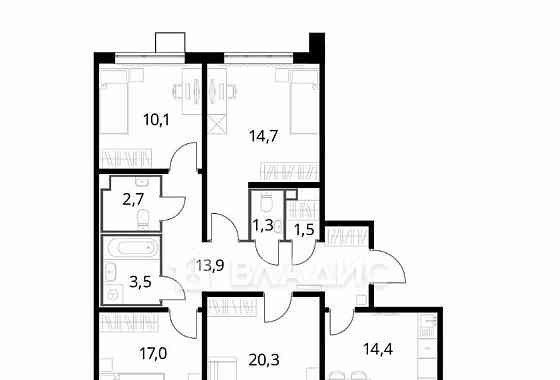 4-комн. квартира, 101 м2, 13/25 эт. Люберцы