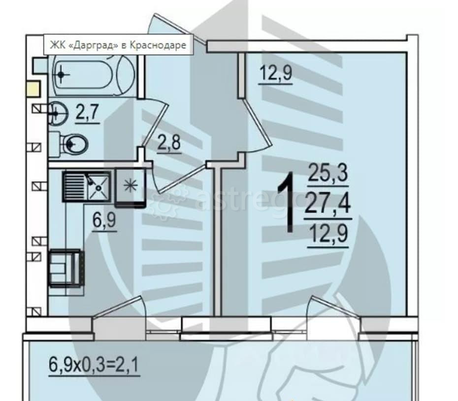 Студия, 25.3 м, 1/5 эт. Новая Адыгея - изображение 8