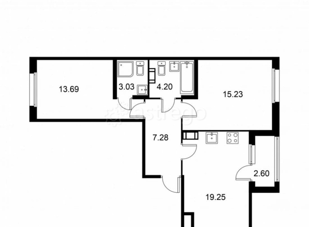 2-комн. квартира, 63.98 м2, 6/9 эт. Санкт-Петербург - изображение 1