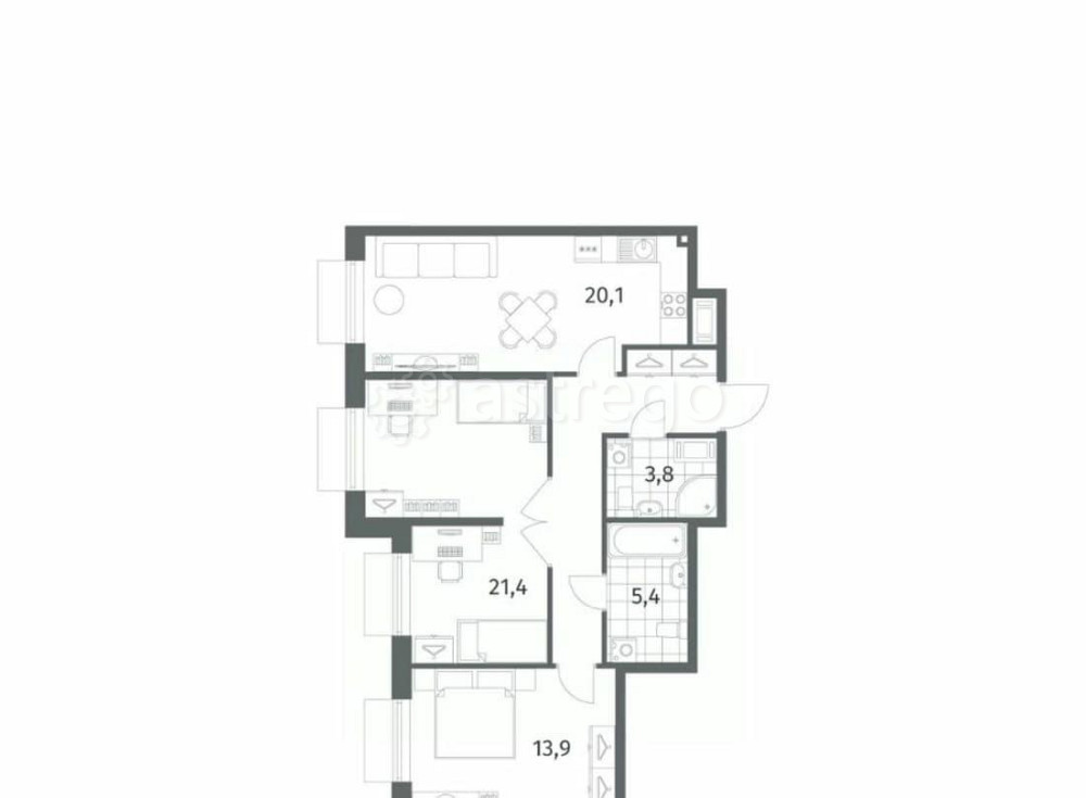2-комн. квартира, 76 м2, 2/8 эт. Санкт-Петербург - изображение 4