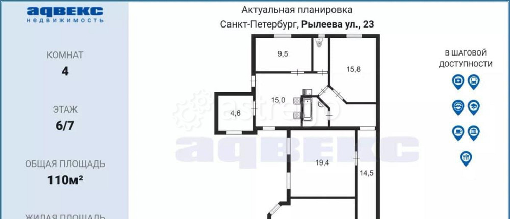 4-комн. квартира, 110 м2, 6/7 эт. Санкт-Петербург - изображение 3