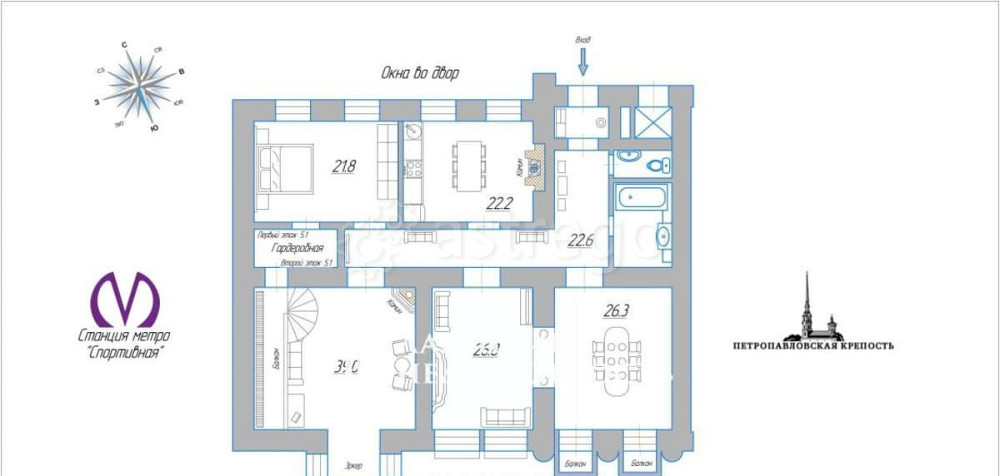 4-комн. квартира, 185 м2, 3/6 эт. Санкт-Петербург - изображение 6