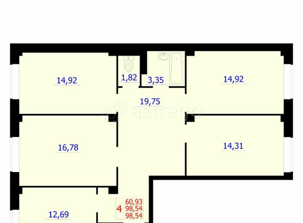 4-комн. квартира, 98.54 м2, 1/9 эт. Красноярск - изображение 3