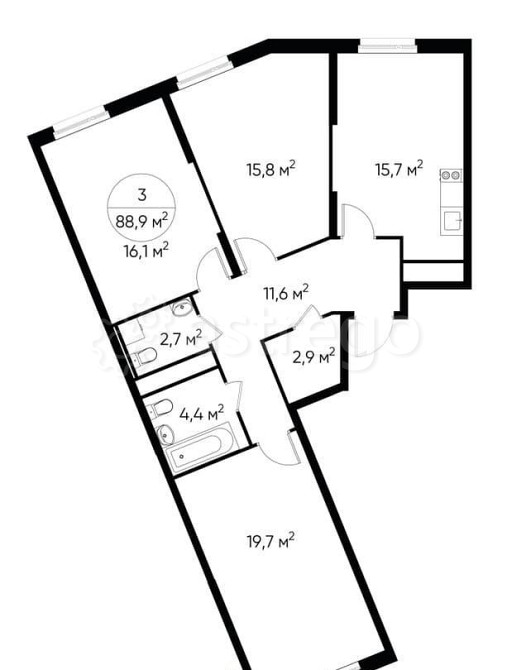 3-комн. квартира, 88 м2, 9/17 эт. Москва - изображение 1