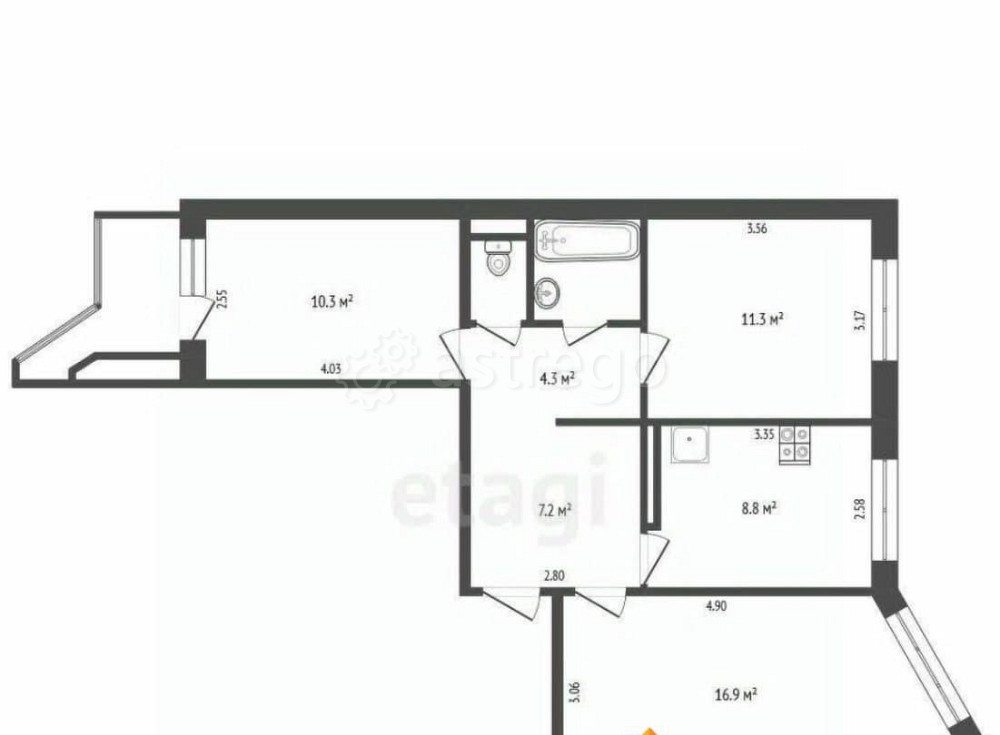 3-комн. квартира, 62.5 м2, 8/10 эт. Архангельск - изображение 2