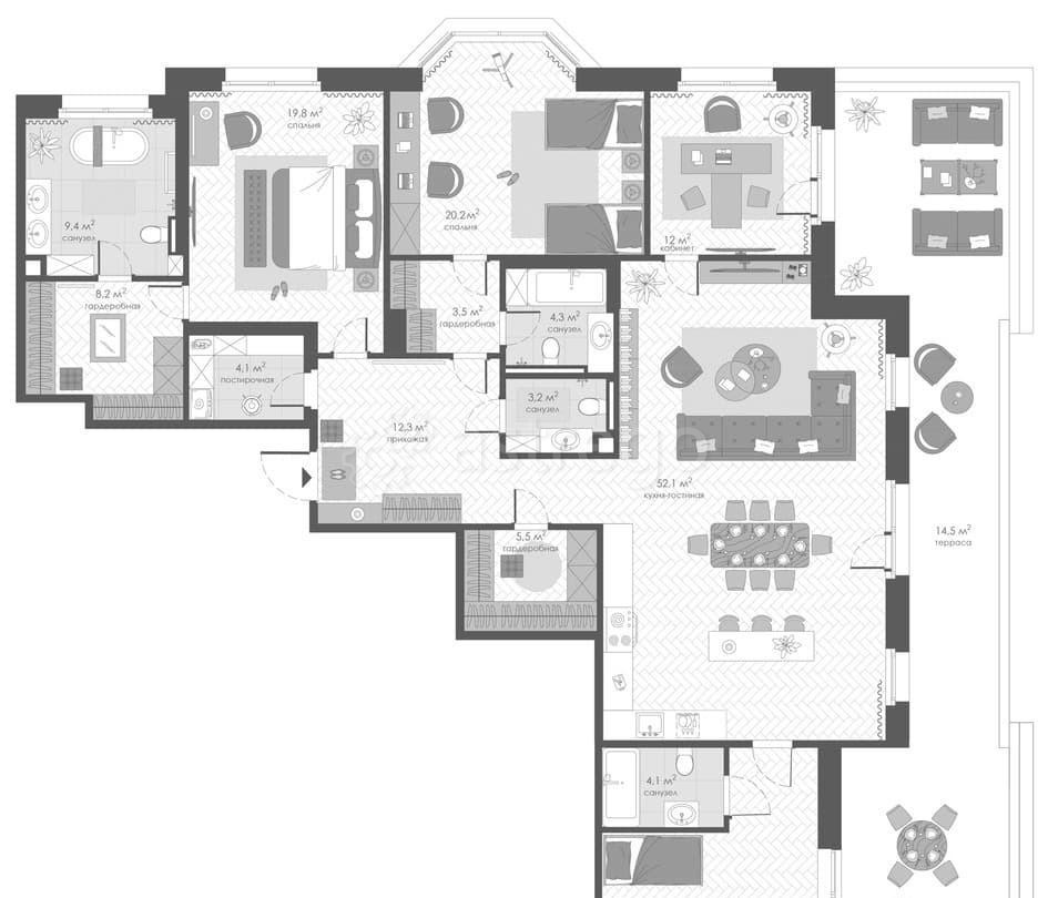 4-комн. квартира, 189 м2, 3/14 эт. Москва - изображение 1