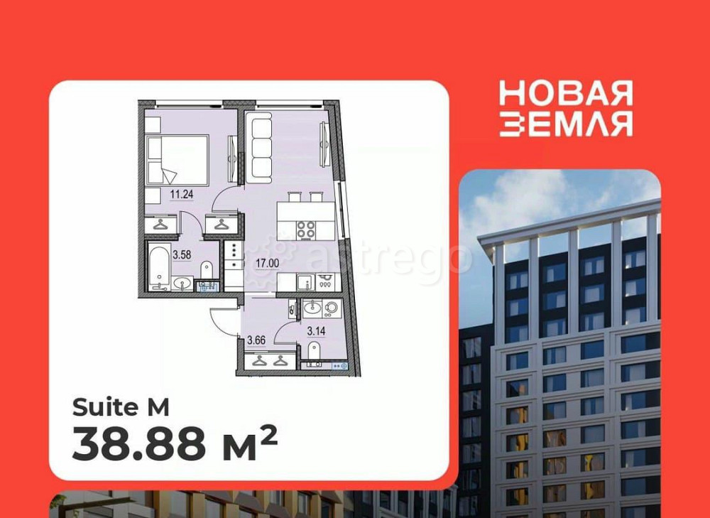 1-комн. квартира, 38.88 м2, 5/17 эт. Санкт-Петербург - изображение 1
