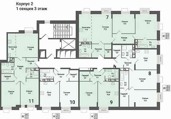 3-комн. квартира, 71.1 м2, 3/8 эт. Королев