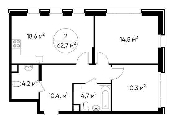 2-комн. квартира, 62 м2, 1/17 эт. Москва