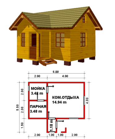Баня из бруса - 6х5,5 м Новосибирск