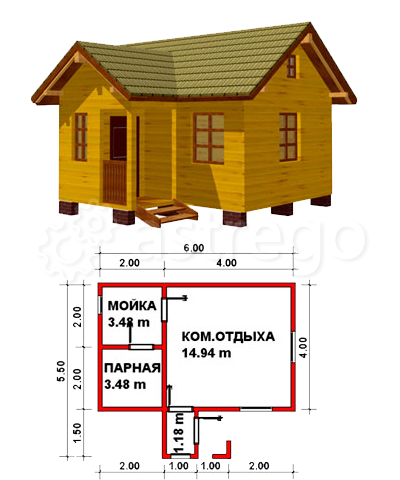 Баня из бруса - 6х5,5 м Новосибирск - изображение 1