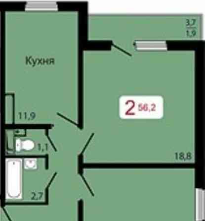 2-комн. квартира, 56.2 м2, 4/17 эт. Красноярск