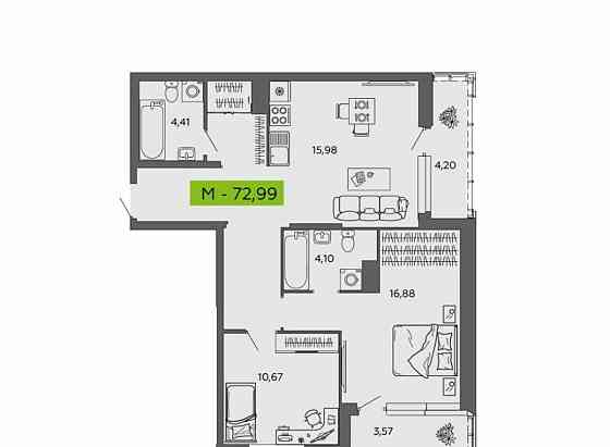 2-комн. квартира, 72.99 м2, 12/16 эт. Архангельск