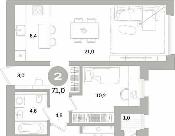 2-комн. квартира, 70.99 м2, 7/16 эт. Санкт-Петербург