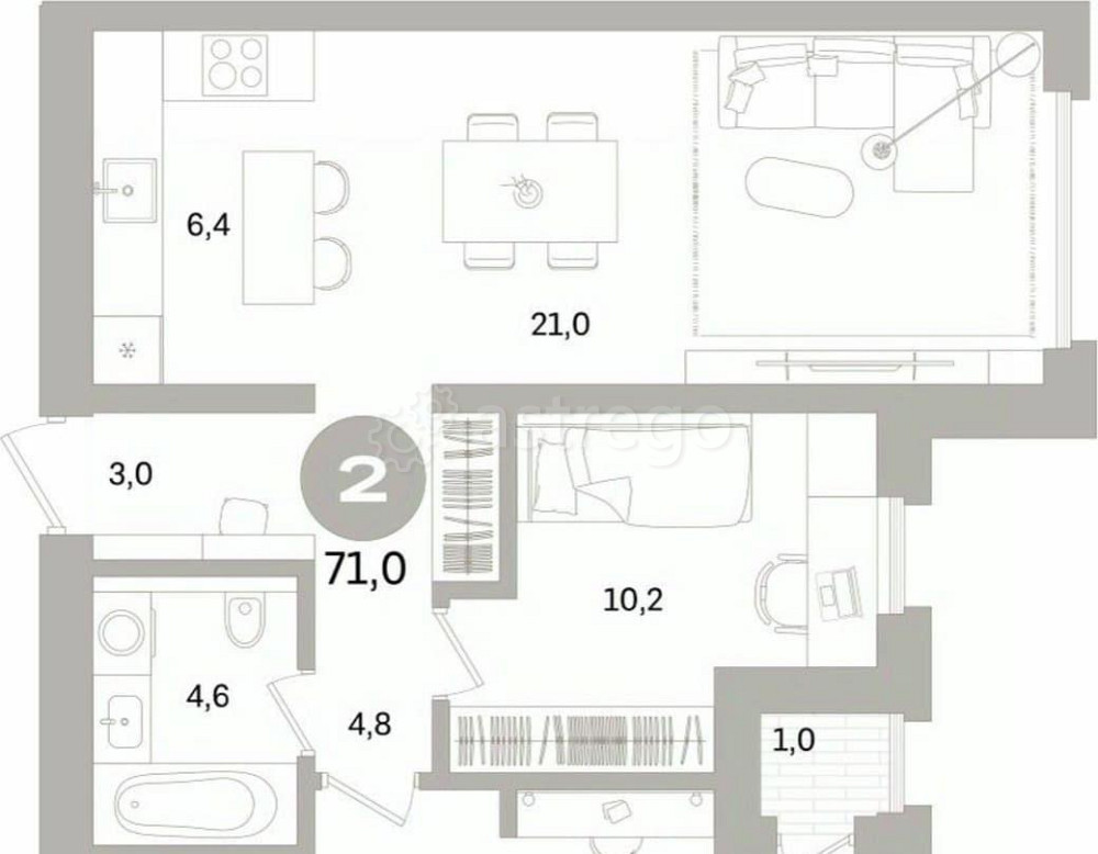 2-комн. квартира, 70.99 м2, 7/16 эт. Санкт-Петербург - изображение 1