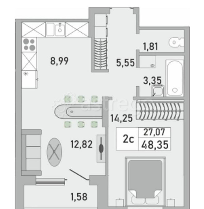 2-комн. квартира, 48.35 м2, 12/25 эт. Уфа - изображение 4