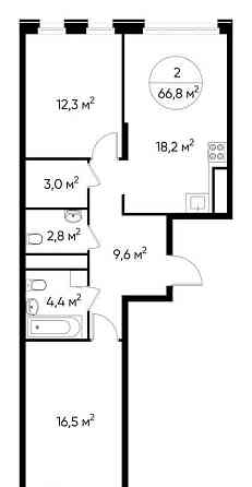 2-комн. квартира, 66 м2, 2/17 эт. Москва