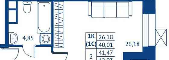 Студия, 40.01 м2, 9/22 эт. Королев